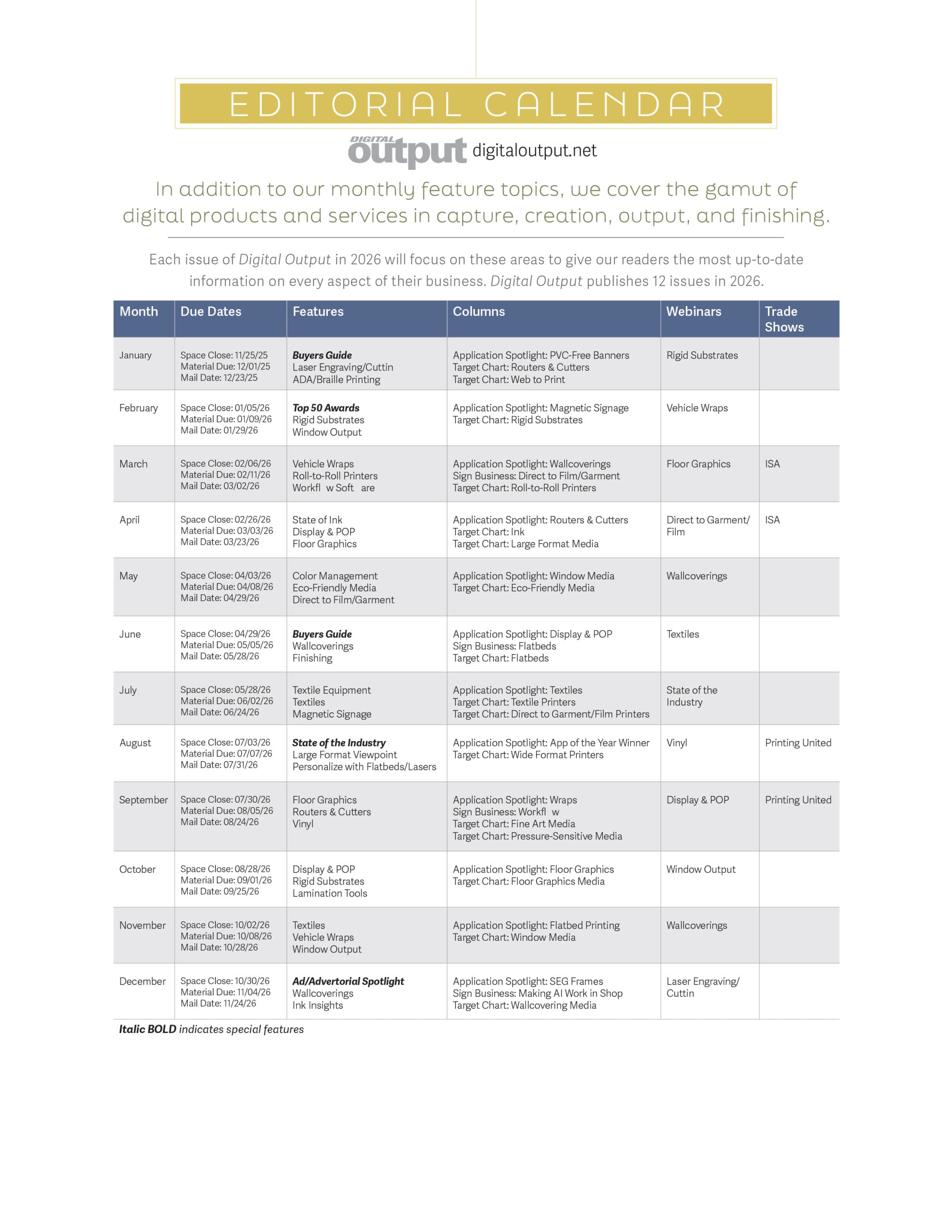Digital Output 2026 editorial calendar preview